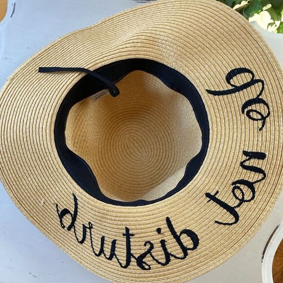 New CC Creations Paper Floppy Straw Hat embroidered do not disturb OS - Picture 5 of 8